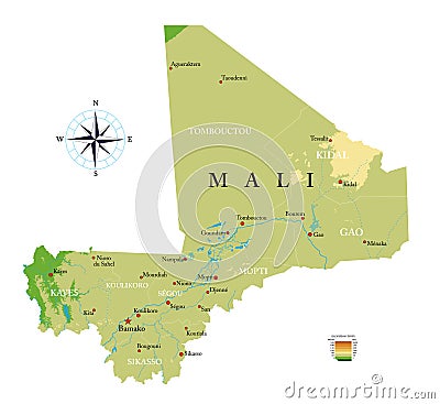 Mali highly detailed physical map Vector Illustration
