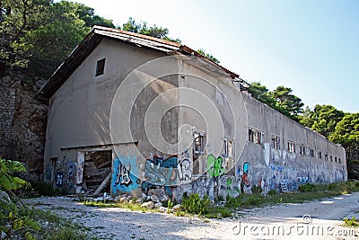 Mali Losinj,Croatia,demolished former JNA army depots,4a Stock Photo