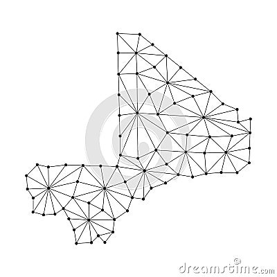 Mali map of polygonal mosaic lines network, rays and dots illustration. Cartoon Illustration