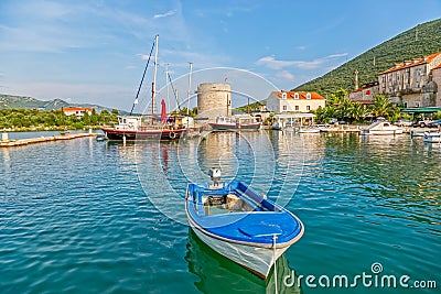 Mali Ston harbor on Peljesac Stock Photo