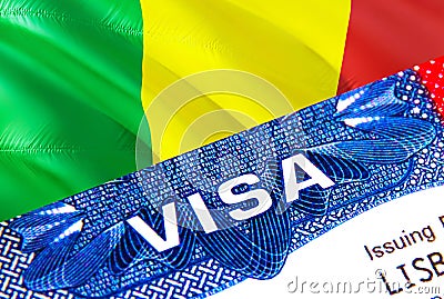 Mali Visa in passport. USA immigration Visa for Mali citizens focusing on word VISA. Travel Mali visa in national identification Stock Photo