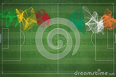 Mali vs Ireland Soccer Match, national colors, national flags, soccer field, football game, Copy space Stock Photo