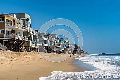 Malibu Beach Houses with Waves Editorial Stock Photo