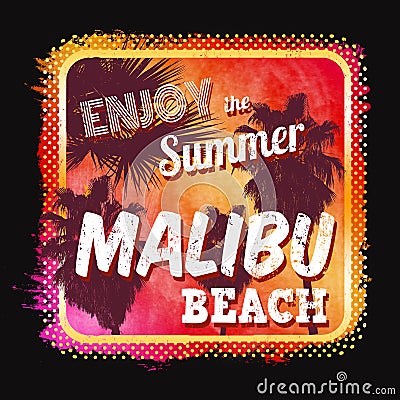Malibu beach vector graphic for t shirt or poster background Vector Illustration