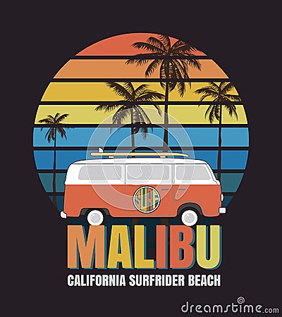 Malibu surf typography, t-shirt graphics, vectors Vector Illustration