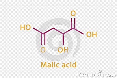 Malic acid chemical formula. Malic acid structural chemical formula isolated on transparent background. Vector Illustration