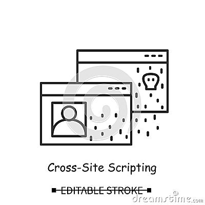 Malicious webpage icon. Cross site scripting hacker atack simple line vector illustration Vector Illustration
