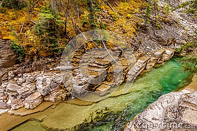 Maligne River as it flows through the Maligne Canyon Stock Photo