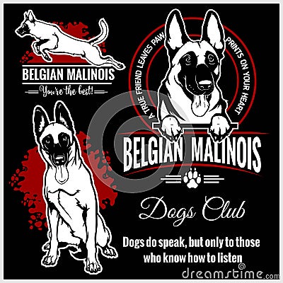 Malinois, Belgian Malinois, Belgian Shepherd Dog - vector set for t-shirt, logo and template badges Vector Illustration