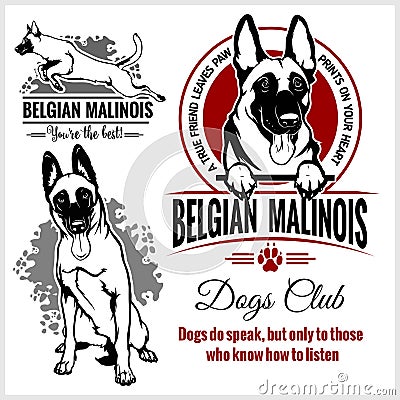 Malinois, Belgian Malinois, Belgian Shepherd Dog - vector set for t-shirt, logo and template badges Vector Illustration