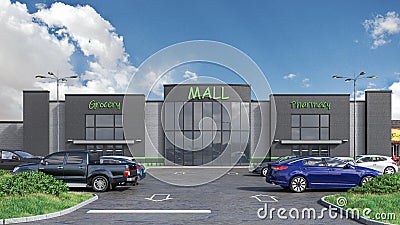 Mall with the adjacent territory. Cartoon Illustration