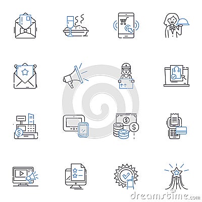 Mall line icons collection. Retail, Shopping, Brands, Fashion, Boutique, Escalator, Foodcourt vector and linear Vector Illustration