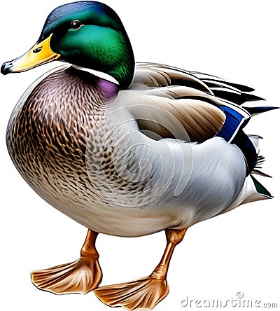 Mallard, Close-up colored-pencil sketch of Mallard, Anas platyrhynchos. AI-Generated. Stock Photo