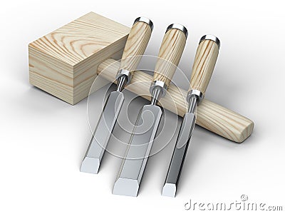Mallet and chisel hand tool with wooden handles Cartoon Illustration
