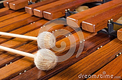 Mallets on marimba, close up Stock Photo