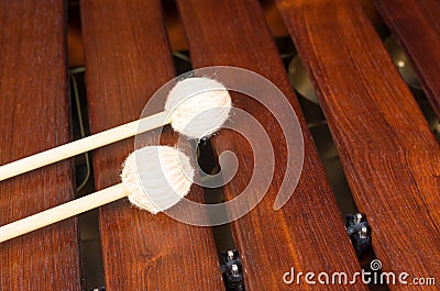 Mallets on marimba, percussion instrument Stock Photo