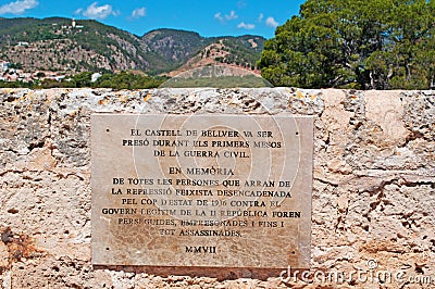 Palma, Mallorca, Majorca, Balearic Islands, Spain, plaque, sign, Believer Castle, castle, gothic, architecture Stock Photo