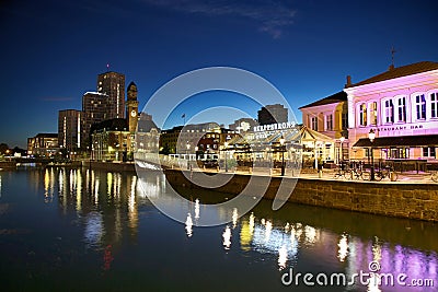 MALMO, SWEDEN - AUGUST 16, 2016: View of beautiful night scene a Editorial Stock Photo