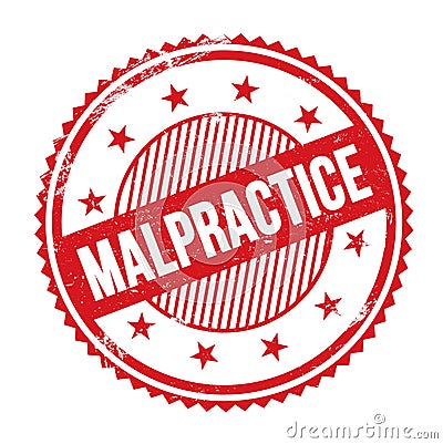 MALPRACTICE text written on red grungy round stamp Stock Photo