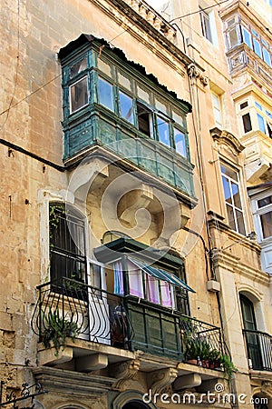 Malta august 2015 Valletta street beautiful old houe in the center Editorial Stock Photo