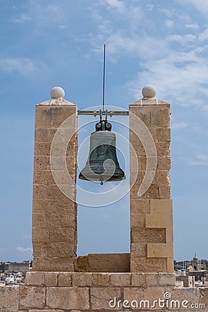 Malta, Birgu, Bell of Fort St Angel Stock Photo