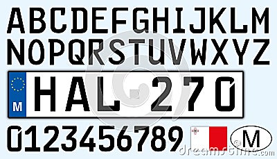 Malta car plate, letters, numbers and symbols, European Union Vector Illustration