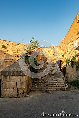 Malta, Floriana, August 2019. Old fortress stairs in the morning. Stock Photo