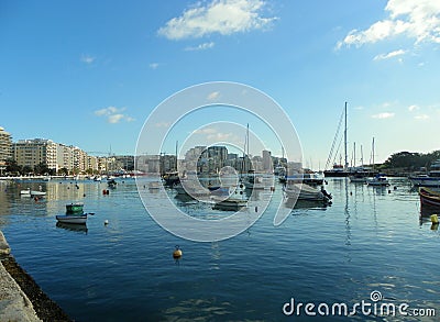 Malta, Gzira, view of the Marsamxett Harbour from the embankment (Triq Ix - Xatt) Editorial Stock Photo