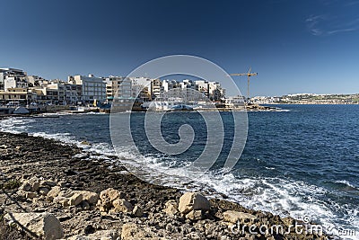 Rough sea in St Pauls bay Malta Stock Photo