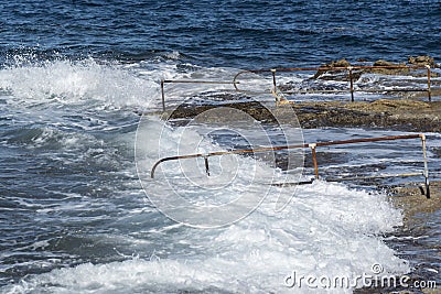 Rough sea in St Paul`s bay, Bugibba, Malta Stock Photo