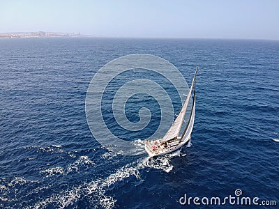 Malta island Mediterranean sea sailing yacht drone Editorial Stock Photo