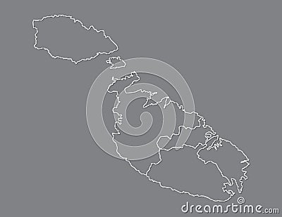 Malta map vector with regions or districts using white line borders on dark background Vector Illustration