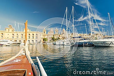 Malta marina seen from traditional wooden boat Stock Photo