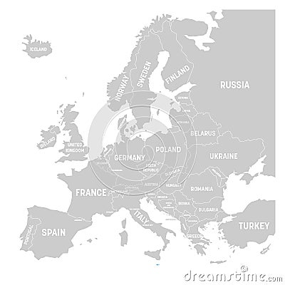 Malta marked by blue in grey political map of Europe. Vector illustration Vector Illustration