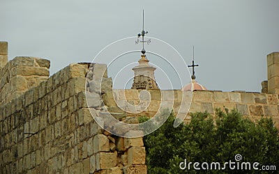 Malta, Mdina, fortifications of Mdina, walls, domes and weathercocks Stock Photo