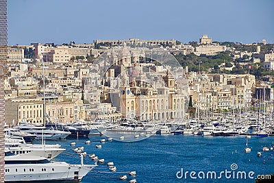 Malta: Port Town of Birgu and Kalkara captured from Valetta Editorial Stock Photo