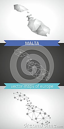 Malta set of grey and silver mosaic 3d polygonal maps. Graphic vector triangle geometry outline shadow perspective maps Vector Illustration