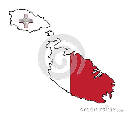 Malta Silhouette Flag Map Vector Illustration