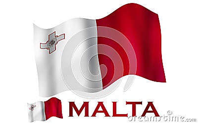 Maltese flag illustration with Malta text and white space Cartoon Illustration