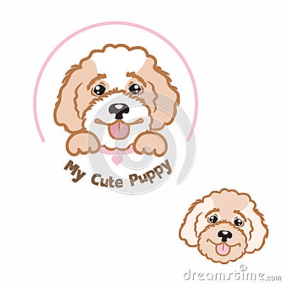 Maltipoo poodle puppy logo vector template for veterinery pet clinic or zoo Vector Illustration