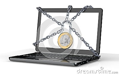 Malware attack concept padlock with money Cartoon Illustration