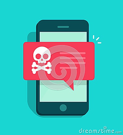 Malware notification on smartphone vector, concept of spam data, fraud internet error message Vector Illustration