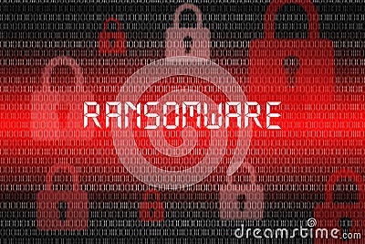 Malware, Ransomware and virus infected alert on red screen background Stock Photo