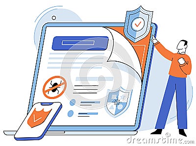 Malware spyware virus. Hacking attempts on internet are constant concern Vector Illustration