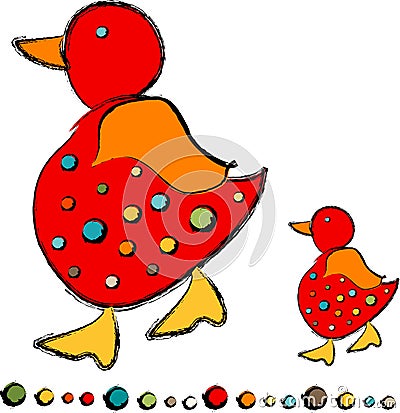 Mama and Baby Chick Vector Illustration