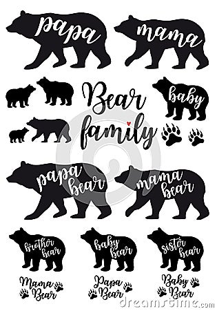 Mama bear, papa bear, baby bear, vector set Vector Illustration