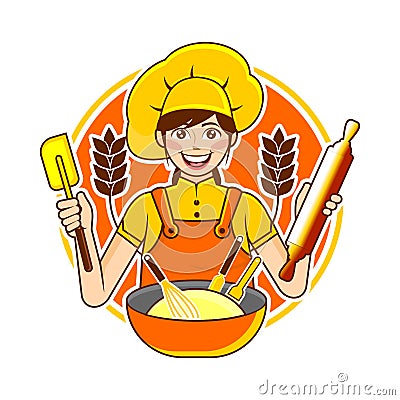 Mama who always makes delicious bread Vector Illustration