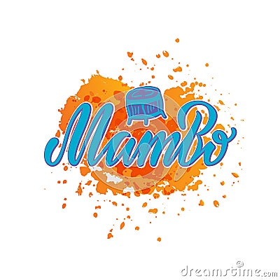 Mambo blue lettering on orange watercolor background Vector Illustration