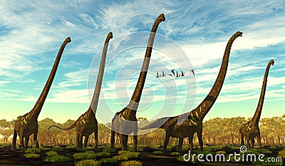 Mamenchisaurus youngi Dinosaur Herd Stock Photo