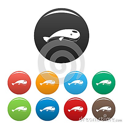 Mammal whale icons set color Vector Illustration
